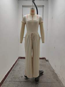 T-shirt a maniche corte a costine costume intero perizoma <span class=keywords><strong>con</strong></span> pantaloni larghi 2 pz set abbigliamento yoga <span class=keywords><strong>tuta</strong></span> Pilates - Product Image 3