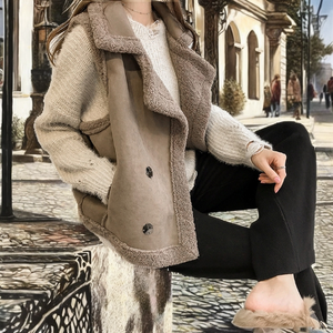 Liu <span class=keywords><strong>Ming</strong></span> Producto popular Moda coreana Chaqueta de invierno Abrigos Chaleco de lana de cordero de imitación sin mangas para mujer Tops Vintage de un solo botón - Product Image 2