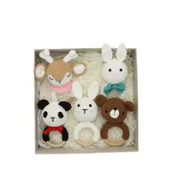Großhandel Custom ized Crochet handgemachte Baby Rassel Spielzeug Shaker Elephant Bunny Beißring Spielzeug Set