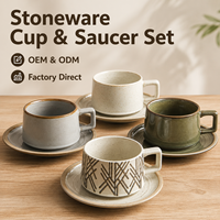 Ensemble tasse et soucoupe en grès avec logo personnalisé, OEM ODM, vente en gros, tasse à café et à thé en céramique, vaisselle pour hôtel et café, fournisseur direct d'usine, en vrac