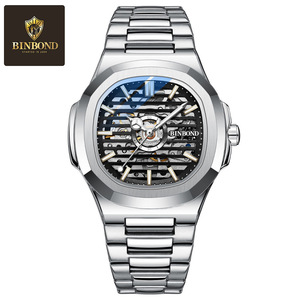 Binbond Men's Skeleton Mechanical Watch Stainless Steel Strap Luminous 50m Waterproof Folding Clasp J5399 - Product Image 5