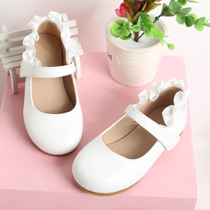 Chaussures en cuir pour enfants à semelle souple antidérapante avec boucle, nouvelle mode, vente en gros, chaussures plates blanches à lacets pour filles - Product Image 1