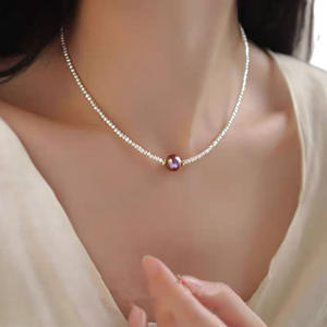 สร้อยคอจี้ไข่มุกน้ำจืดธรรมชาติใหม่ปี 2025 สำหรับผู้หญิง ไข่มุกแท้สีม่วง พร้อมสายคล้องคอ - Product Image 5