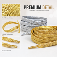 Lacets plats métalliques scintillants or et argent brillants pour baskets, vente en gros personnalisée Mingjia