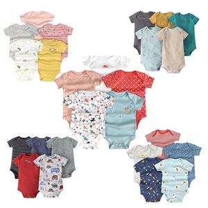Cinque pezzi del commercio all'ingrosso del pacchetto Neonato manica corta 100% cotone pagliaccetto della ragazza del ragazzo del bambino tute manica corta - Product Image 1