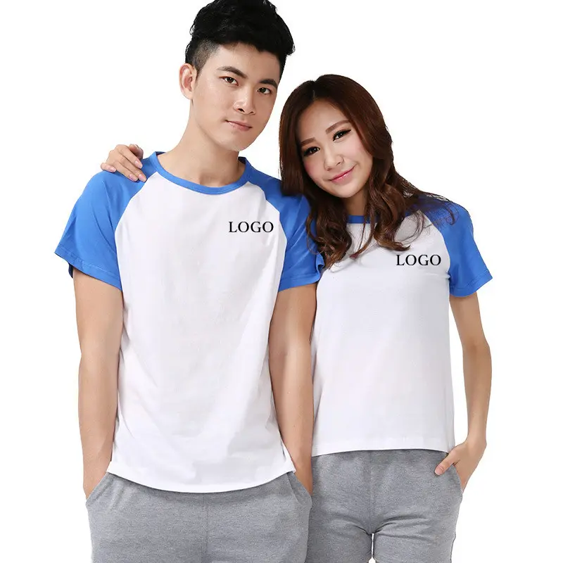 T-shirt manches courtes col rond homme et femme, raglan, blanc, à la mode, 100% coton, vente en gros