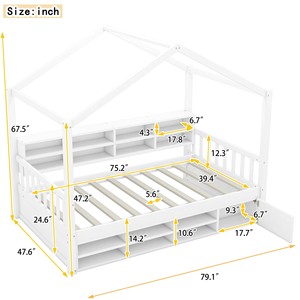 Tomy <span class=keywords><strong>Niki</strong></span> Lit de maison en bois blanc avec étagères Mini armoire Cadre de lit en pin pour printemps de boîte d'école non requis - Product Image 6