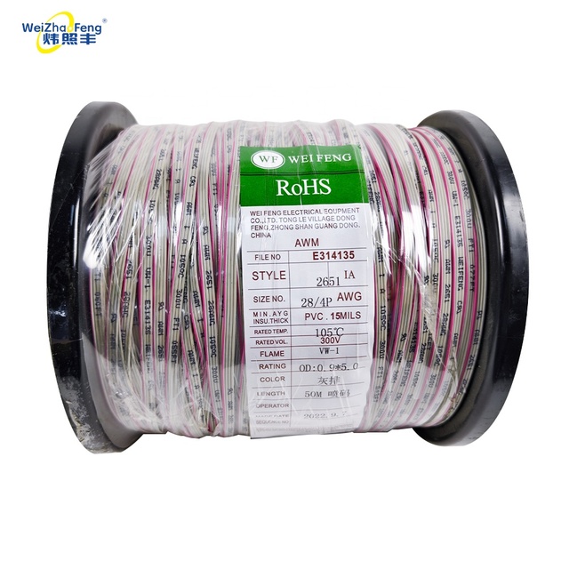 Factory Price AWM UL2651 28AWG Stranded PVC Insulation Ribbon Cable 4 Pin 5 Pin 6 Pin Flat Cable Electric Wire