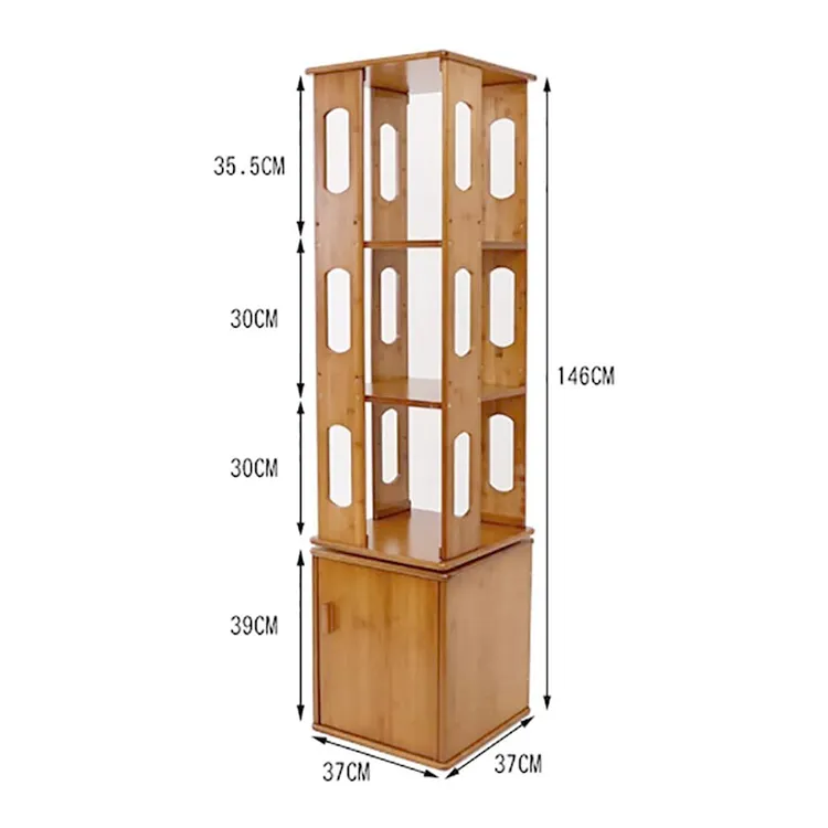 100% Natuurlijke Bamboe Boekenplank Revolving Boekenkast 360 Roterende Organizer