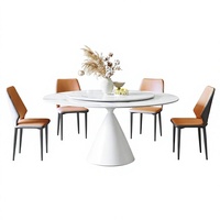 Ensemble table et chaises de salle à manger en pierre frittée moderne, plateau en marbre, pieds en fer, écologique, durable, résistant à l'eau, design renforcé