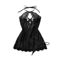 Ensemble de lingerie sexy pour femme, haute qualité, dentelle noire à cils, transparent, rayé, col licou, avec armatures, mini-robe de lingerie, vente en gros