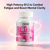 Complément Alimentaire OEM Vitamine B12 2500mcg Comprimés à Dissolution Rapide Saveur Cerise Rouge 90 Comprimés