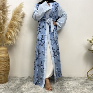 Muslim Ladies 3D Blossom Applique Dubai Middle East Women <b>Kaftan</b> Open Abaya Robe 1789# - Product Image 3
