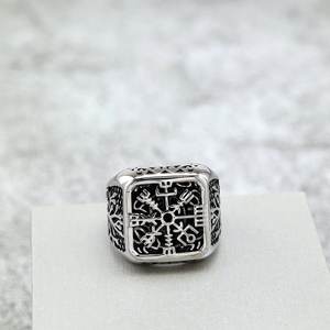 Nordic Vintage Stainless Steel Men's <b>Ring</b> Hollow Tree Of Life Compass Design Hip Hop Style Gift Jewelry - Product Image 3