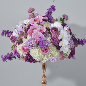 Couronne de fleurs artificielles violettes de luxe vintage, centre de table pour mariage, banquet, décoration de fond, accessoire - Product Image 6
