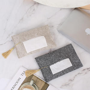 Boîte à mouchoirs en cuir de couleur unie simple, noire, grise, beige, en PVC, pour voiture, avec pochette de rangement pour mouchoirs à tirer et design à pompon - Product Image 2