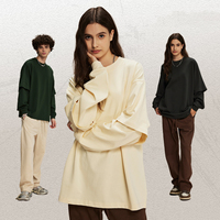 Haute qualité hommes double couche à manches longues T-Shirt ample décontracté impression conception Logo personnalisé coupe ample tricoté tissu pour le printemps
