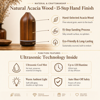 Diffuseur d'arômes 100% bois d'acacia véritable 200ml, grain naturel, 10-50m², 40dB, ultrasonique, pour hôtels, durable, OEM, MOQ 2 pièces