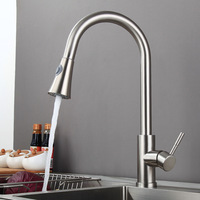 Robinet de cuisine moderne classique à poignée unique, extractible, en acier inoxydable SUS304, eau chaude/froide, avec installation à trou unique pour utilisation hôtelière