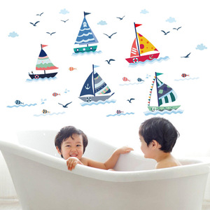 Autocollant mural bateau à voile de dessin animé, 50x70 Cm, en PVC imperméable, pour chambre d'enfant, salle de bain, maternelle - Product Image 3