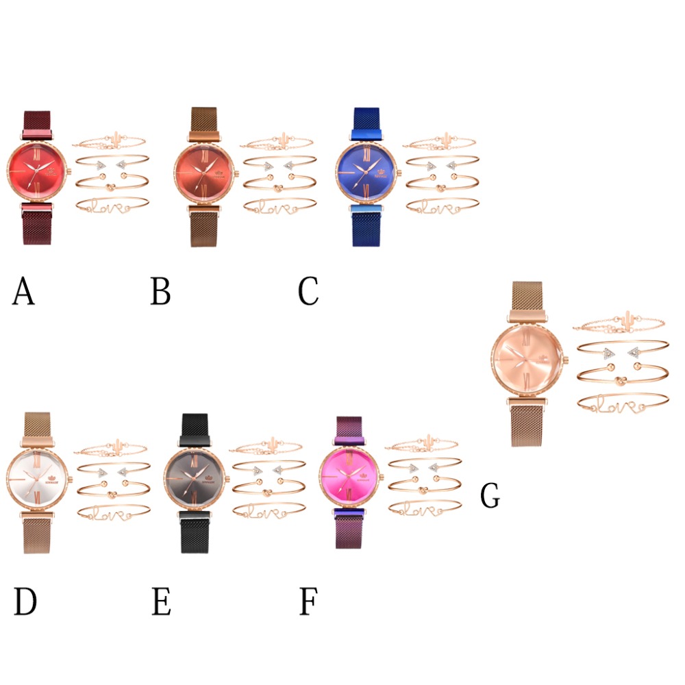 Ensemble 6 pcs Montre luxe femme parure coeur bijoux bracelet collier