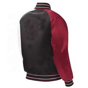 Bombardero universitario rojo, negro y blanco con puños a rayas, ropa de abrigo estilo béisbol, ropa de calle retro clásica, moda atlética con botones - Product Image 5