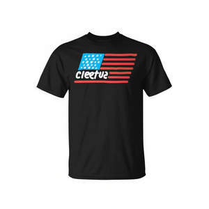 T-shirt Cleetus noir avec motif drapeau américain, unisexe, col rond, manches courtes, promotionnel - Product Image 3
