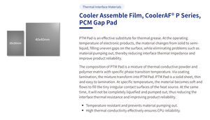 Enfriador de almohadilla térmica PCM para huecos, película de montaje, silicona de alta temperatura, CoolerAF P1580 15,0 W/mK 20x30mm - Product Image 2