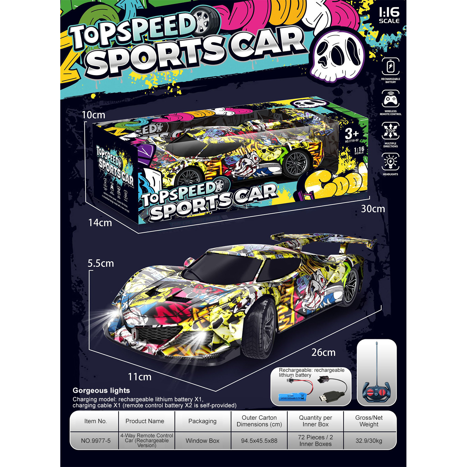9977-5 Graffiti Remote Control Car - Rechargeable - Window Box
