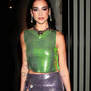 King Mcgreen Star Sparkling Pailletten Crop Top Doppelseiten schlitze Frauen Elegante Party <span class=keywords><strong>Rave</strong></span> Kostüm Events Große Pin Linked Design Weste - Product Image 5