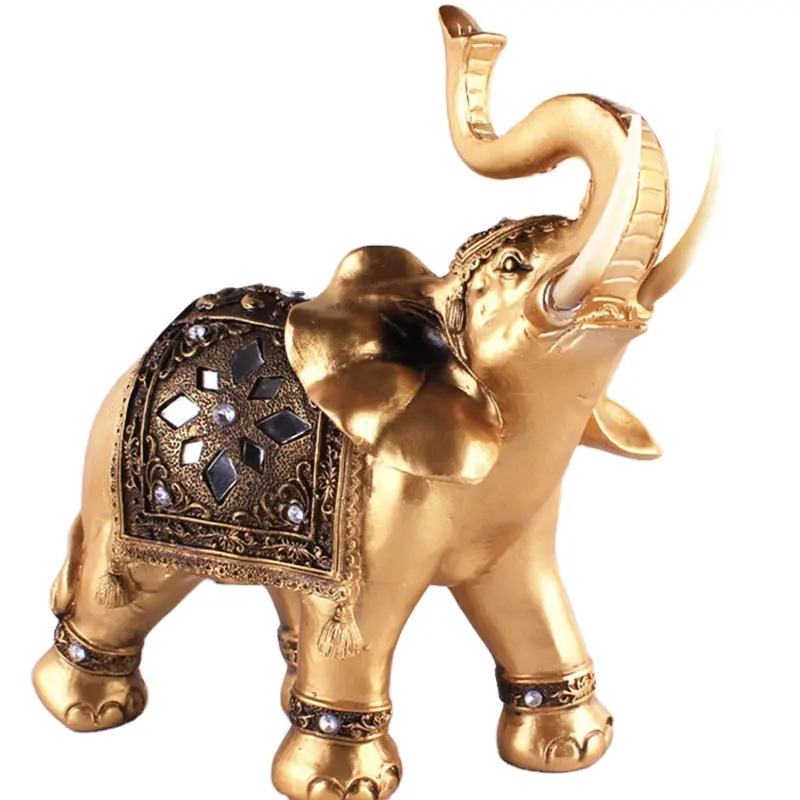黄金の樹脂象の像ラッキー風水エレガントな象の幹の像ラッキーな富の置物工芸品家の装飾のための装飾品