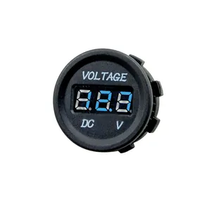 12V Digitale Voltmeter En Ampèremeter Ronde Panel Power Voltage Blauwe Led Voltmeter Voor Auto