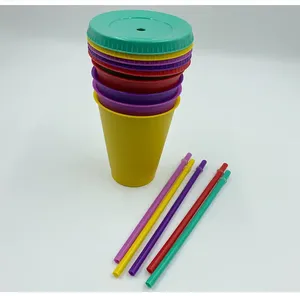 Hot Sell Custom Silkscreen Logo Plastic Tumbler Cup With Straw Cold Coffee Color Changing Tumbler