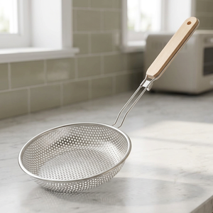 Écumoire en acier inoxydable avec manche en bois, passoire à huile résistante à la chaleur pour la maison et la cuisine, friture et cuisson - Product Image 1