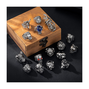 Anillos Vintage Punk de Aleación con Calavera de Demonio y Serpiente, Estilo Gótico Biker, Ajustables para Hombre con Esqueleto, Calavera, Ojo del Diablo y <span class=keywords><strong>Garra</strong></span> de Dragón Chino - Product Image 1