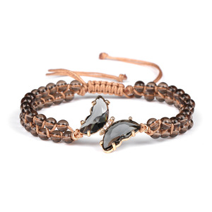Braccialetti con perline a forma di farfalla, perline di cristallo artificiale da 4 mm, doppio intreccio, stile maglione. - Product Image 4