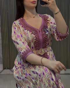 Vêtements musulmans Arabie Saoudite Dubai Robe pour femmes Ensemble deux pièces Robe longue musulmane légère de luxe avec incrustation de diamants chauds - Product Image 1