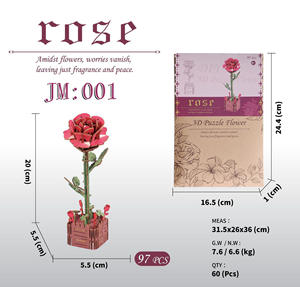 Rose artificielle bricolage Kit d'artisanat en bois 3D <span class=keywords><strong>Puzzle</strong></span> fait à la main décoration de la maison assemblage jouet - Product Image 5