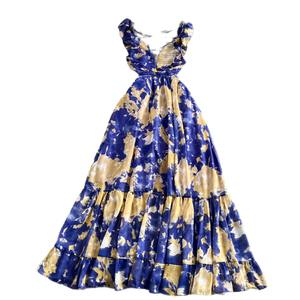 เดรสผ้าลื่นพิมพ์ลายดอกไม้3D หรูหราสำหรับผู้หญิงชุดเดรสยาวคอวีเปลือยหลังแขนกุดเซ็กซี่สำหรับผู้หญิง2025วันหยุดฤดูร้อน - Product Image 6