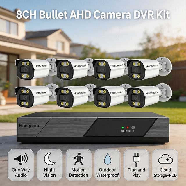 Hongnaer 5MP AHD DVR 8 Channel Analog Camera Surveillance System With Digital Video Recorder for Indoor Outdoor Home and Shop