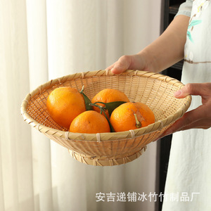Handmade <b>Bamboo</b> Woven Basket Round Food <b>Container</b> Natural Rattan Craft Zhejiang Origin - Product Image 3