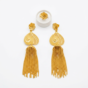 GlamouWomen's Gold Plated Tassel <b>Earrings</b> Bohemia Style Wedding Jewelry Set Alloy Fashion Statement <b>Earrings</b> for Bridal Special - Product Image 2