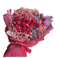 Buket Bunga Awet Warna Pink, Bunga Kering Buatan Tangan, Kotak Hadiah Bulat Dekoratif untuk Pernikahan dan Hari Valentine