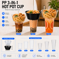 Gobelet jetable 3-en-1 pour fondue, 24 oz, avec plateau à collation intégré, conception divisée, couvercle en plastique PET transparent, logo personnalisé pour marque, origine CN/FUJ