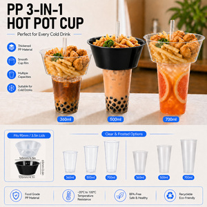 For 700ml 24oz Disposable <b>Drink</b> <b>Cup</b> with Snack Tray Split-Design Clear PP Material and Lid Customized Logo - Product Image 3
