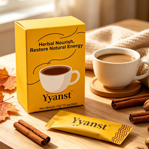 Café instantané aux extraits de plantes mélangées 10g*10 sachets Boîte en papier à motif ondulé jaune vif Impression personnalisée Vente en gros - Product Image 4