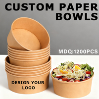 Bols à salade en papier kraft naturel biodégradable, écologiques, imprimés sur mesure, adaptés au micro-ondes, avec couvercle, pour les fêtes, MOQ 1000