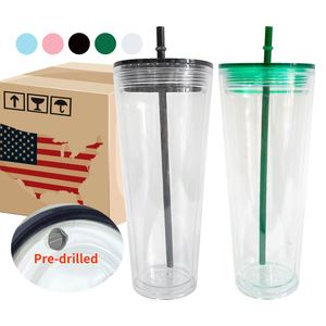 Gobelet acrylique à double paroi de 24 oz avec logo personnalisé, couleurs mélangées, effet boule à neige, avec couvercle coloré - Product Image 2