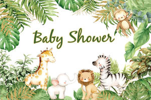 Toile de fond d'anniversaire Jurassic Park avec des feuilles vertes tropicales, fonds de photographie personnalisés, photophone pour baby shower - Product Image 2