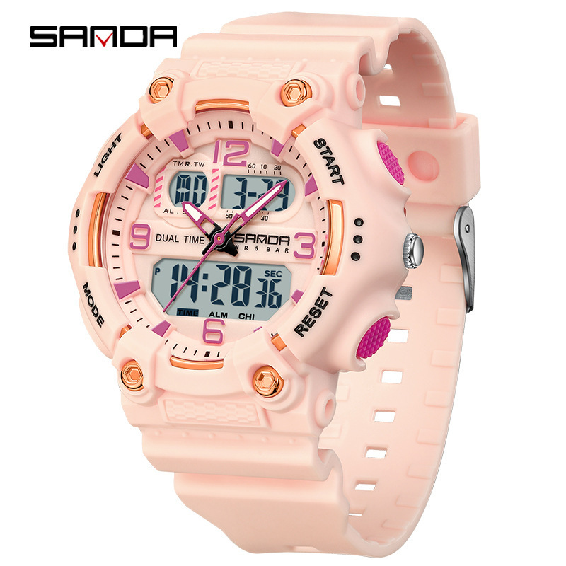 Sanda 6179 メンズ腕時計 デジタル LED表示 アナログクォーツ デュアル
